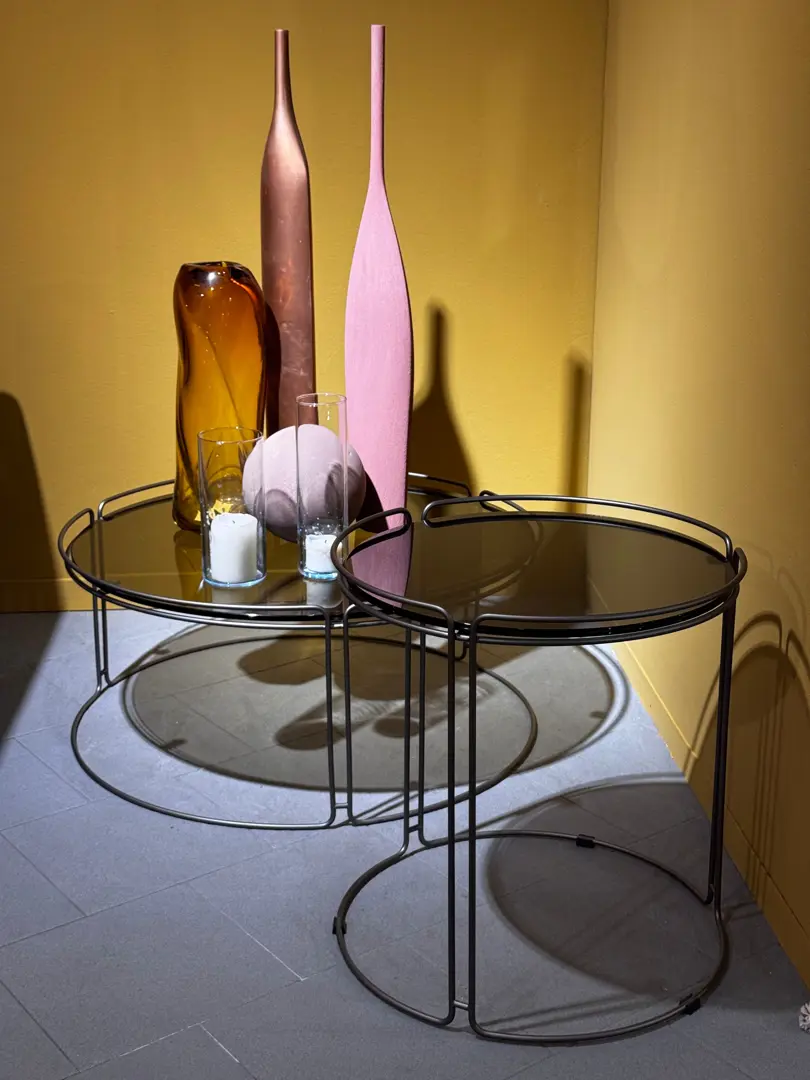 tavolino tondo Monolith metallo e vetro bronzato