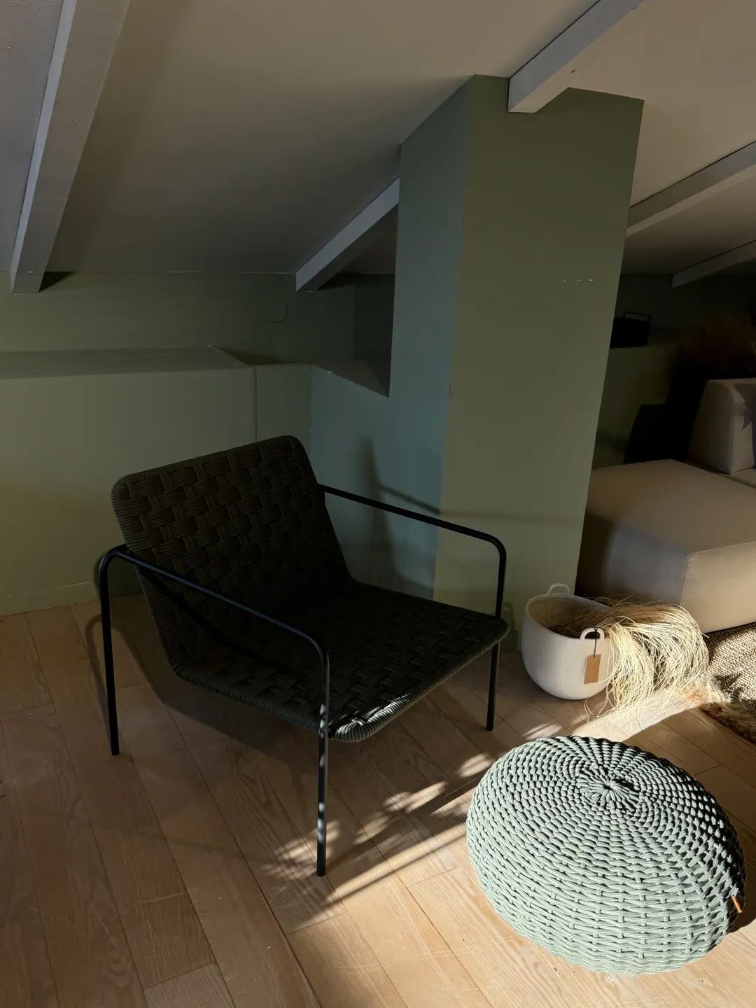 pouf Jackie tondo intrecciato verde