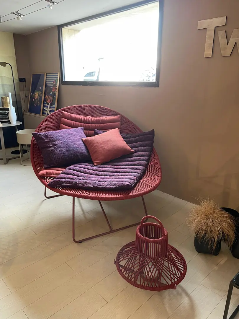 Panama divano relax intrecciato rosso con cuscini