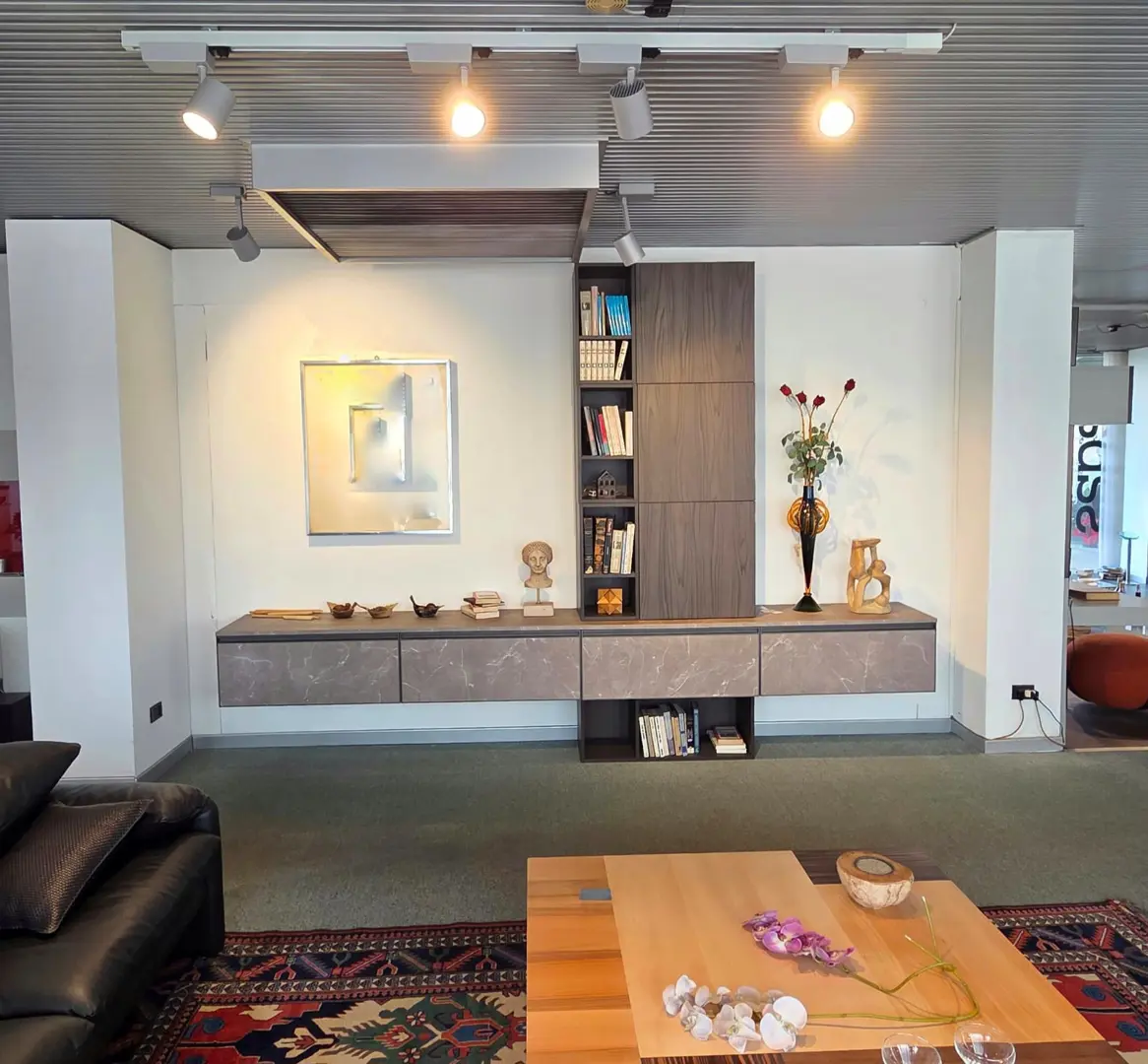 Mobile soggiorno moderno 360cm HPL e lamianto Noce