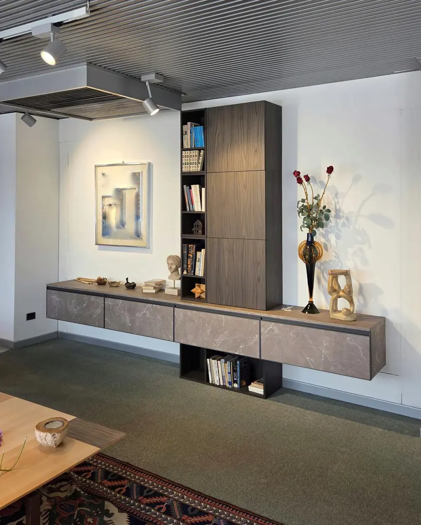 Mobile soggiorno moderno 360cm HPL e lamianto Noce