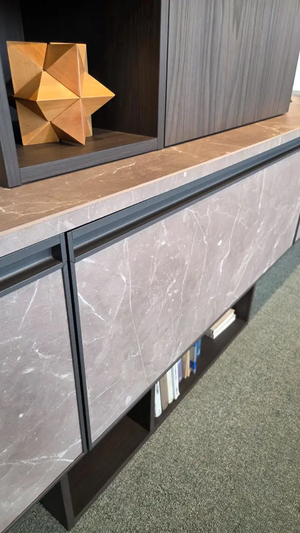 Mobile soggiorno moderno 360cm HPL e lamianto Noce