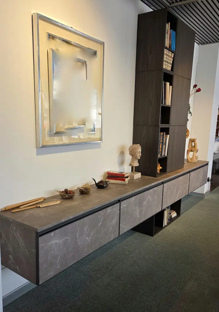 Mobile soggiorno moderno 360cm HPL e lamianto Noce