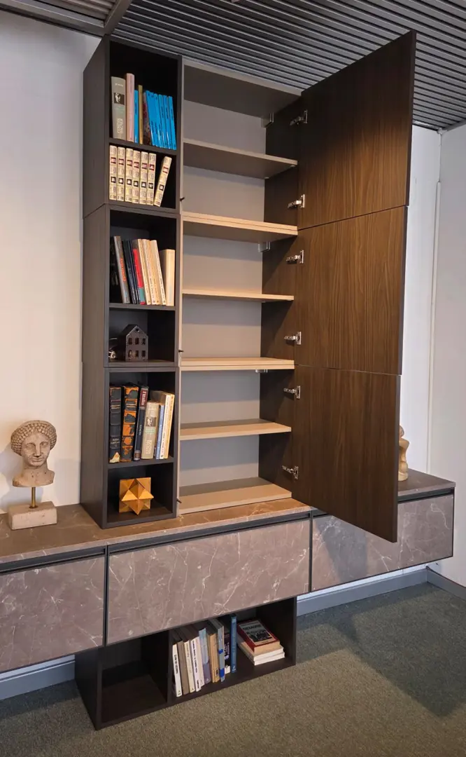 Mobile soggiorno moderno 360cm HPL e lamianto Noce