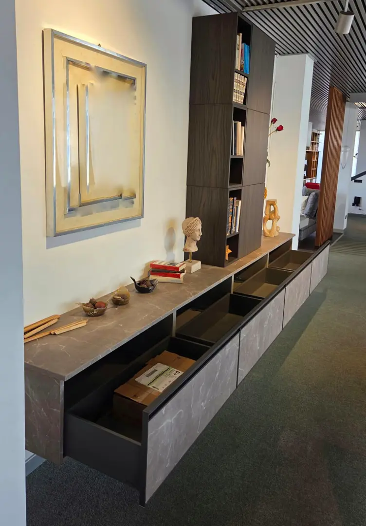 Mobile soggiorno moderno 360cm HPL e lamianto Noce