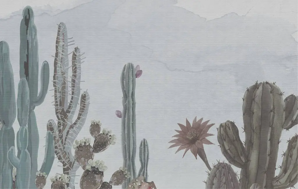 Carta da parati Cactus rosa e verde