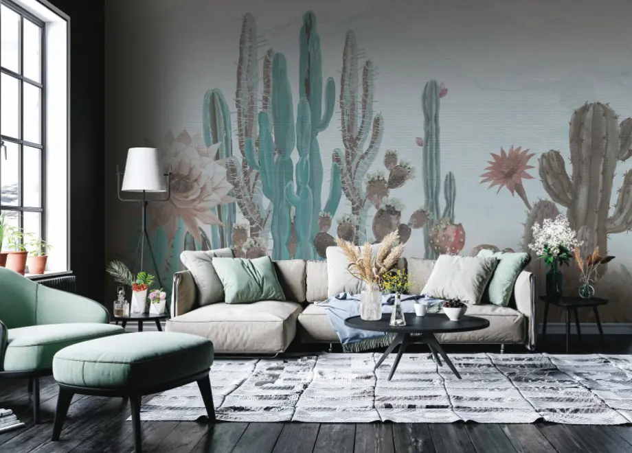 Carta da parati Cactus rosa e verde