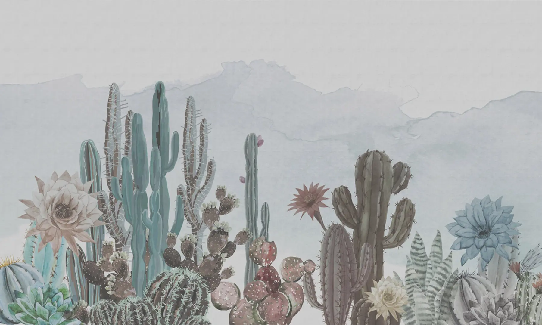 Carta da parati Cactus rosa e verde