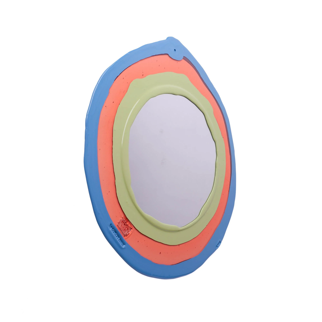 Specchio Mirror - Clear Light Ruby, Cerulean, Olive
