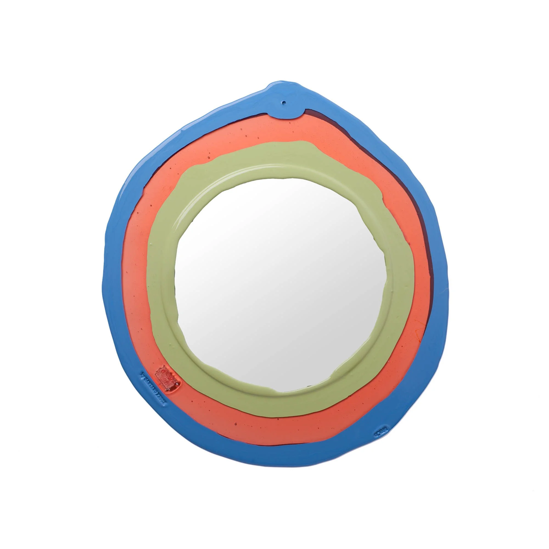 Specchio Mirror - Clear Light Ruby, Cerulean, Olive