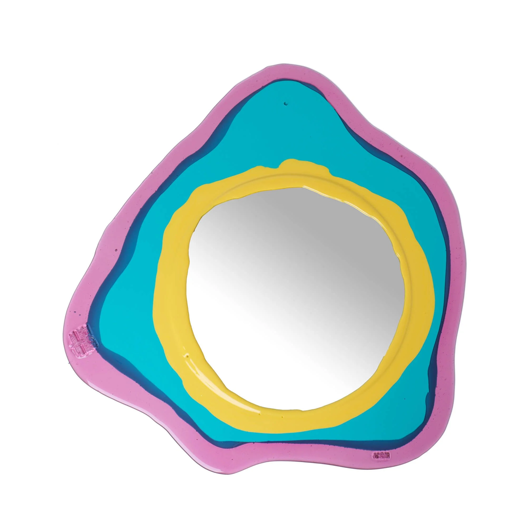 Specchio Mirror - Clear Antique Pink, Turquoise, Pastel Yellow